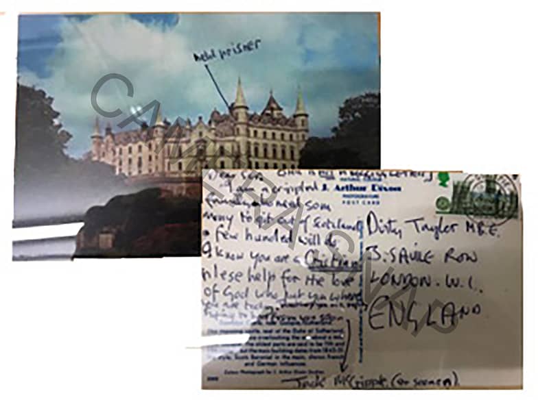 FACSIMILE OF POSTCARD FROM JOHN LENNON TO DEREK TAYLOR